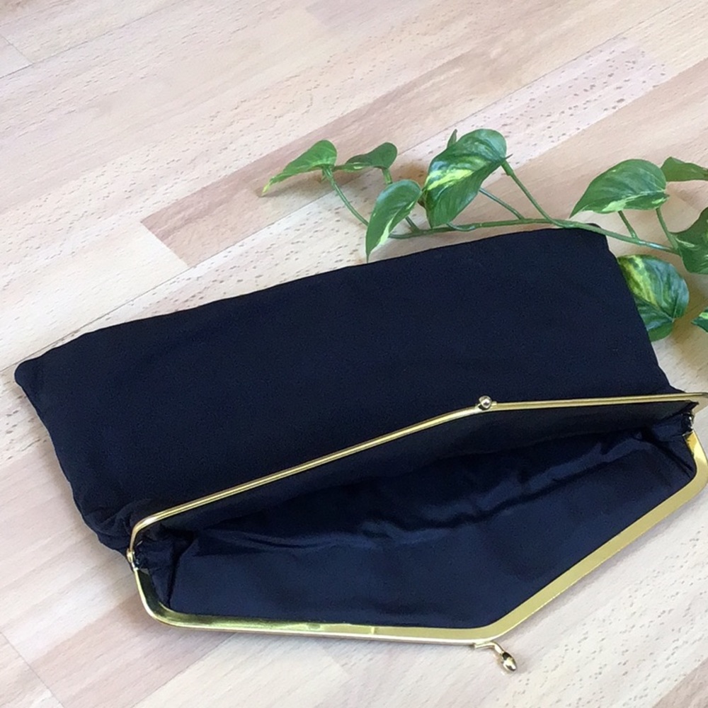 Vintage Like NEW Black Foldover Clutch with Gold Accent - Picture 9 of 10
